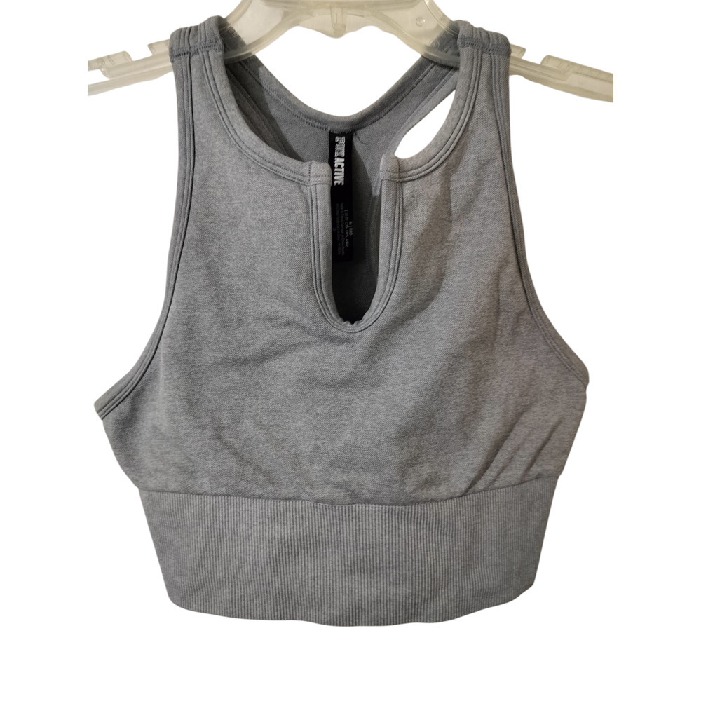 2673). Victoria's Secret PINK Seamless Gray Crop Split Neck Sports Bra Medium